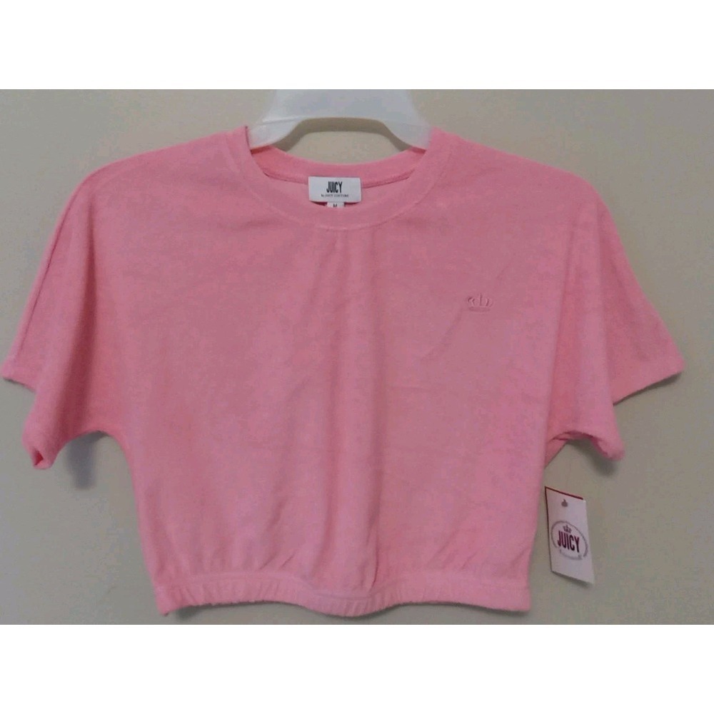 Juicy Couture Women Pink Terry Cloth Elastic Hem Crop Dolman Sleeve Top Size M